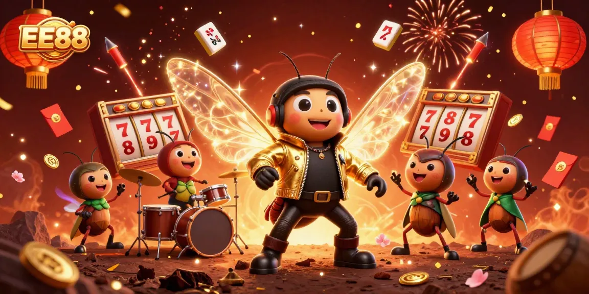 Experience the thrill of EE88 with a vibrant, casino-themed 3D illustration showcasing dynamic gaming elements.