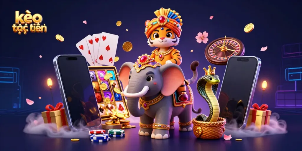 Experience thrilling kèo trực tuyến action in a vibrant 3D casino scene with majestic characters.